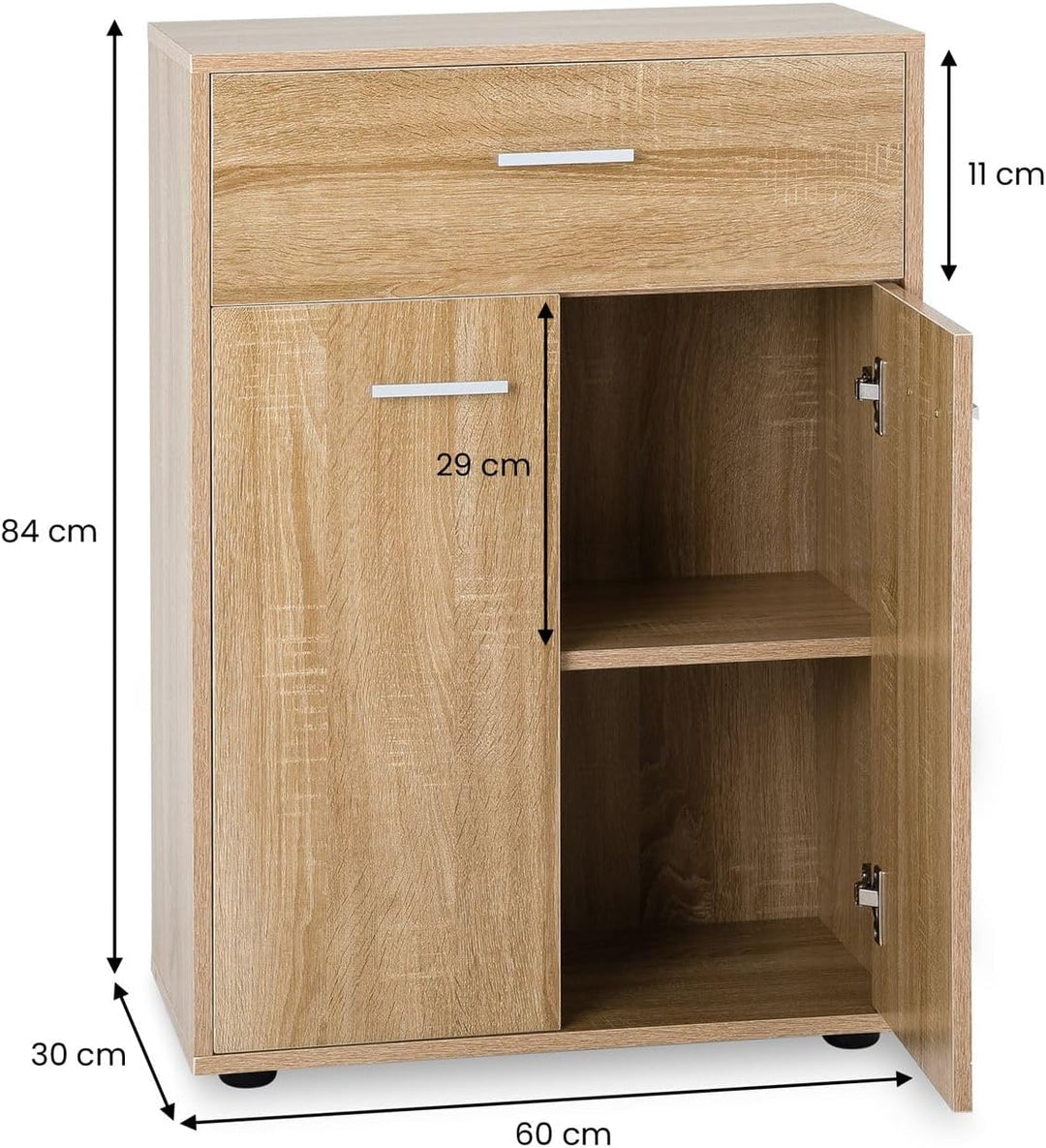CARO-Möbel Kommode Sideboard Schrank Tommy in Sonoma Eiche, Anrichte Highboard mit Schublade und 2 T