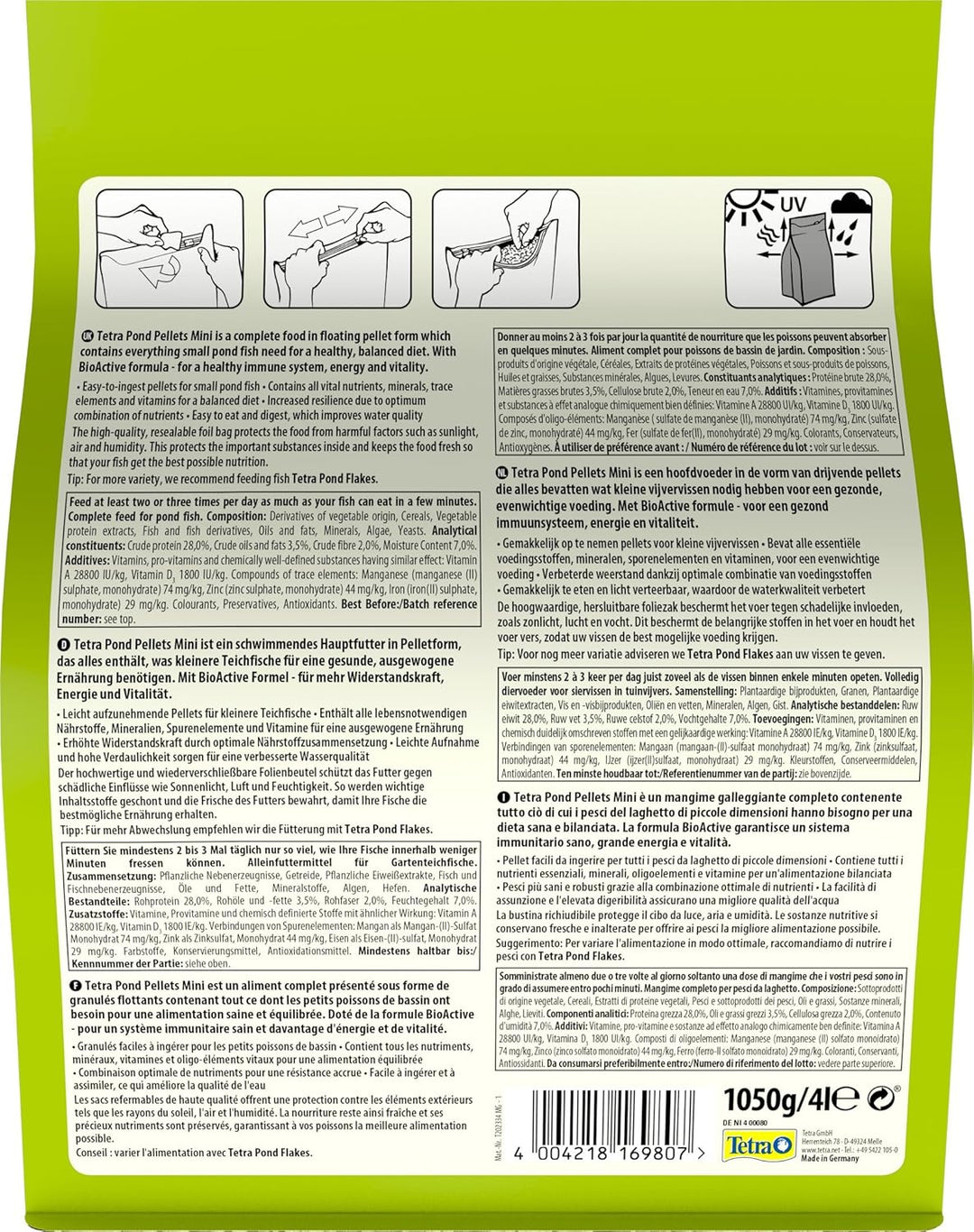 Tetra Pond Pellets Mini – Hauptfutter für kleine Teichfische & Pond Sticks - Fischfutter für Teichfi