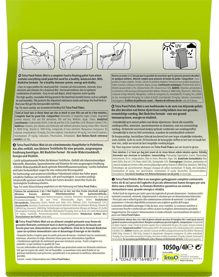 Tetra Pond Pellets Mini – Hauptfutter für kleine Teichfische & Pond Sticks - Fischfutter für Teichfi
