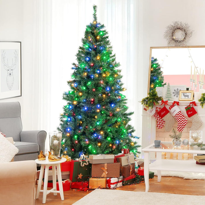 COSTWAY 180cm/210cm Künstlicher Weihnachtsbaum, Beleuchteter Tannenbaum mit farbigen LEDs & Metallst