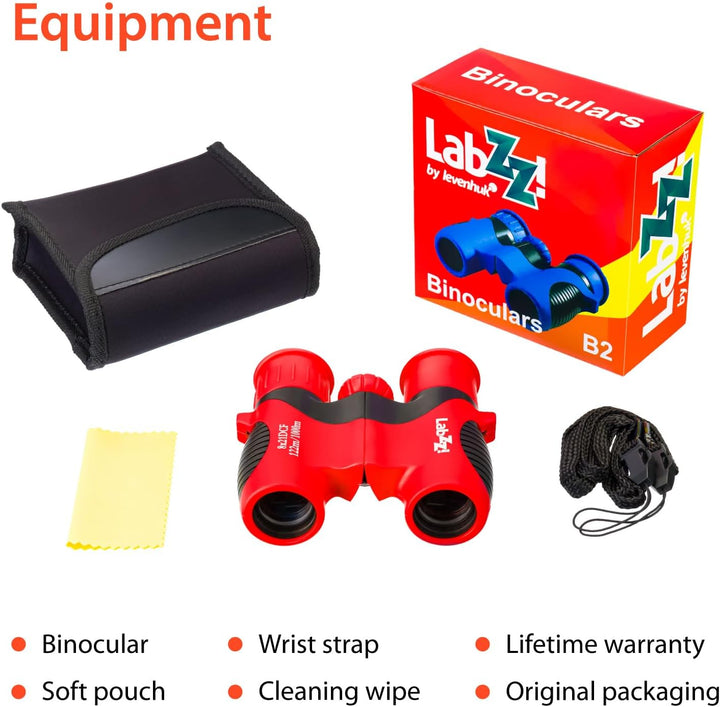 Levenhuk LabZZ B2 Red Berry Kompakt-Fernglas für Kinder, Farbe Rot, Red Berry