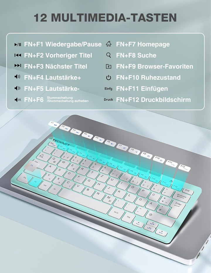 TECKNET Kabelloses Tastatur Maus Set, Deutsch QWERTZ Layout, 2.4 GHz Funk Mini Tastatur Mouse, 15m R