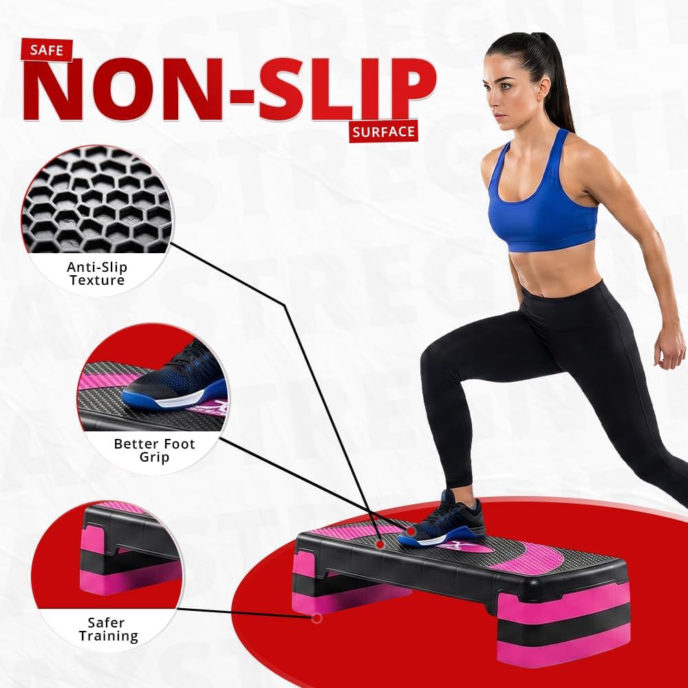 MAXSTRENGTH Aerobic-Übungs-Stepper, 3 höhenverstellbare Stufen, 10 cm, 15 cm, 20 cm, geeignet für Ca