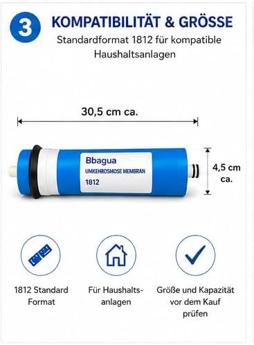 Membrane für Umkehrosmose-Geräte mit 75 GPD. Standard. Ersetzen Sie alle 2 Jahre oder wenn Sie Verän