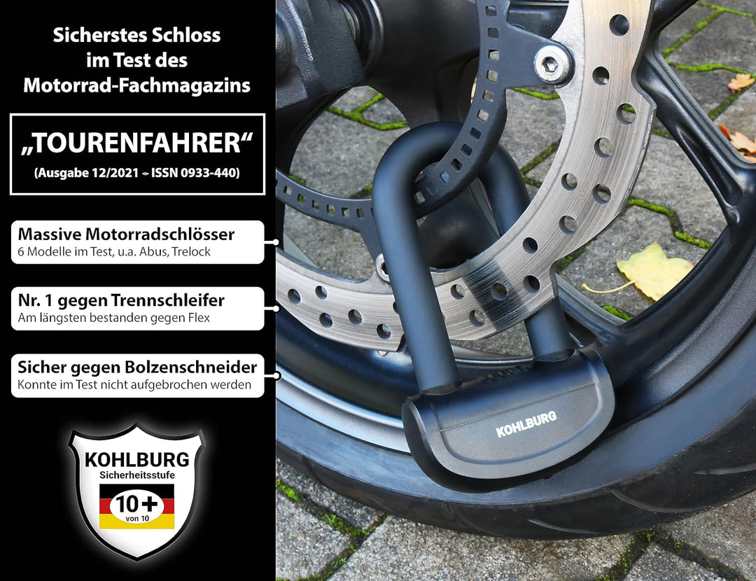 KOHLBURG sicheres Motorradschloss - Bremsscheibenschloss mit höchster Sicherheitsstufe 10plus von 10