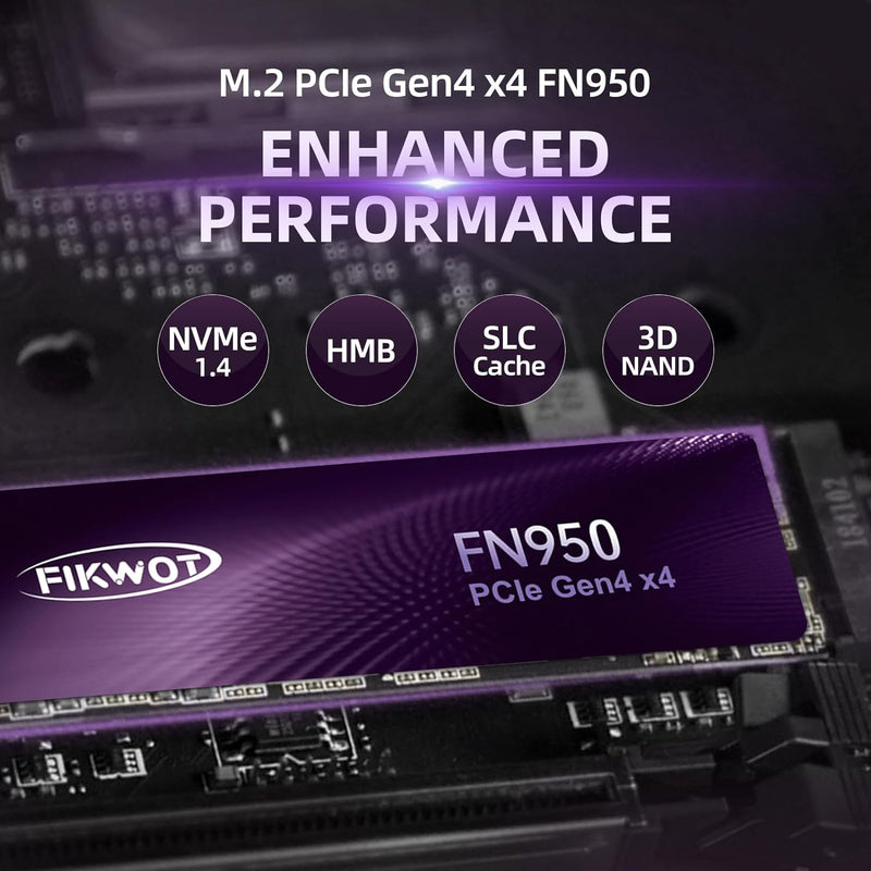 Fikwot FN950 2TB M.2 PCIe Gen4 Internes Solid State Drive mit Graphene Kühlaufkleber - Bis zu 4800 M