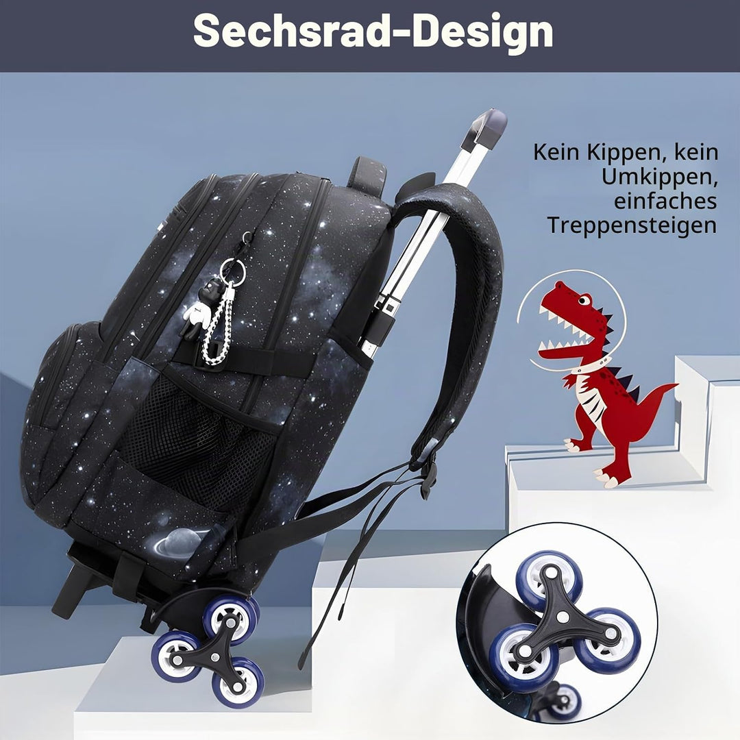 Amythe Schulrucksack Trolley für Jungen Teenager Rucksack mit Rollen 3-teilig mit Lunchtasche Federm