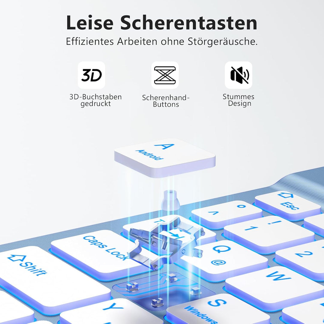Vobafe Bluetooth Tastatur mit Telefonhalter für iOS/Android/Windows, Kabellose Tablet Tastatur für i