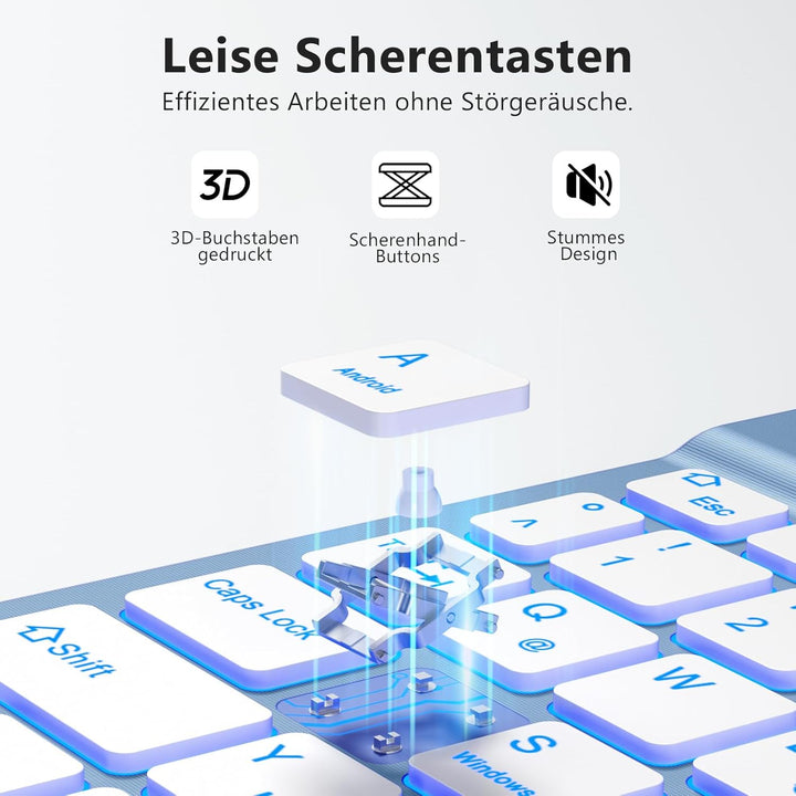 Vobafe Bluetooth Tastatur mit Telefonhalter für iOS/Android/Windows, Kabellose Tablet Tastatur für i