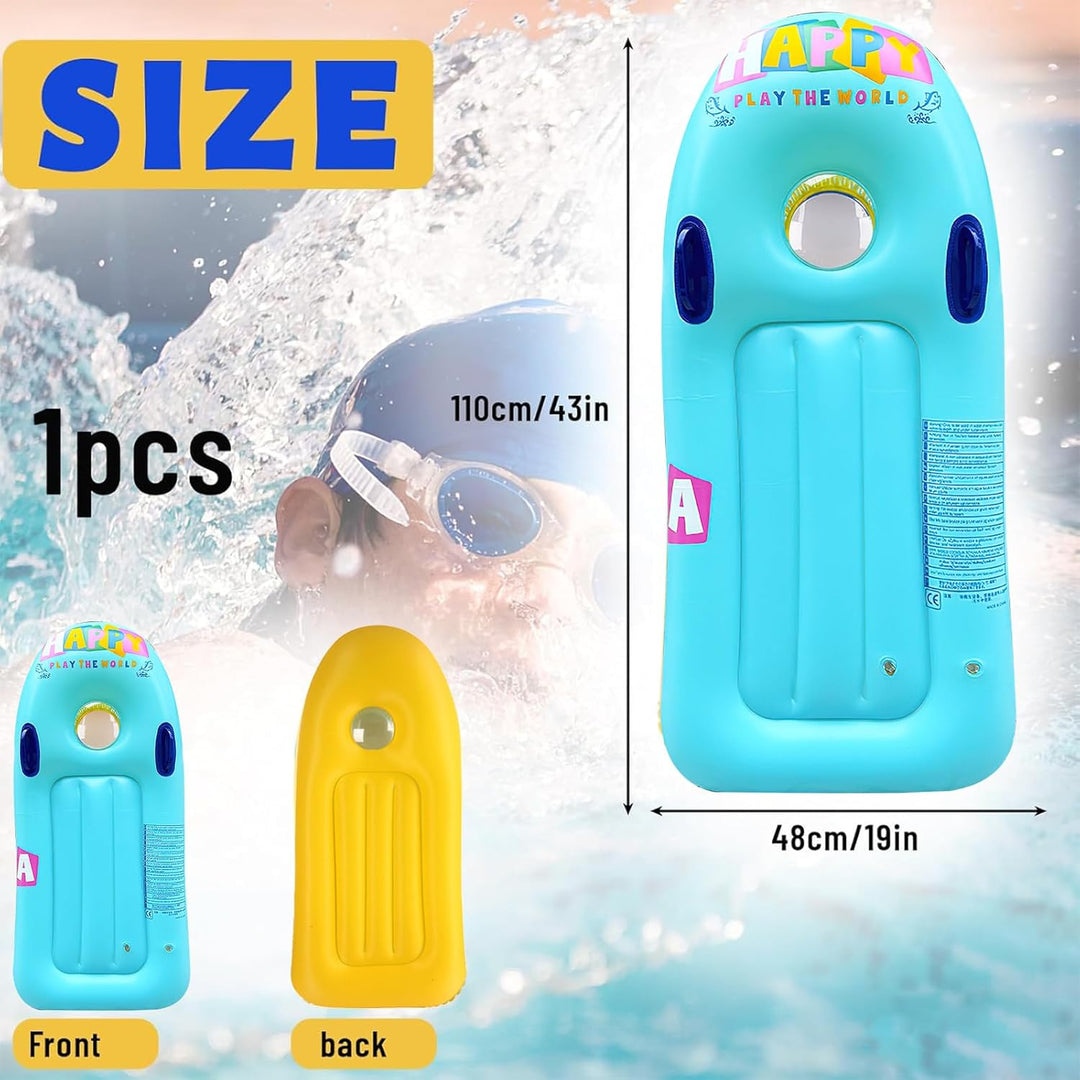 Schwimmbrett Bodyboard Aufblasbar, dellyy 110 x 48cm Surfbrett Bodyboard mit Griffen, Schwimmhilfe A