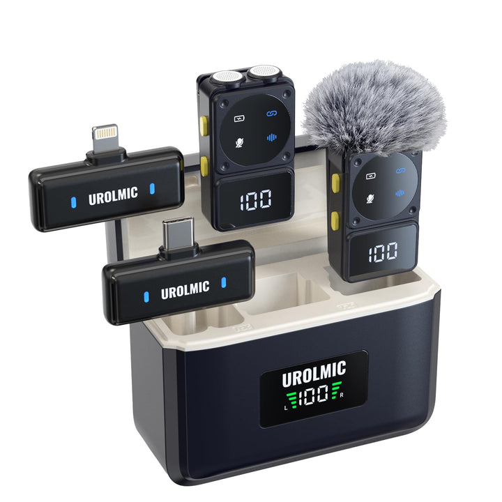 UROLMIC Kabelloses Lavalier Mikrofon mit Digitalem Display & Ladecase, 45H Batterie, 50m Reichweite,