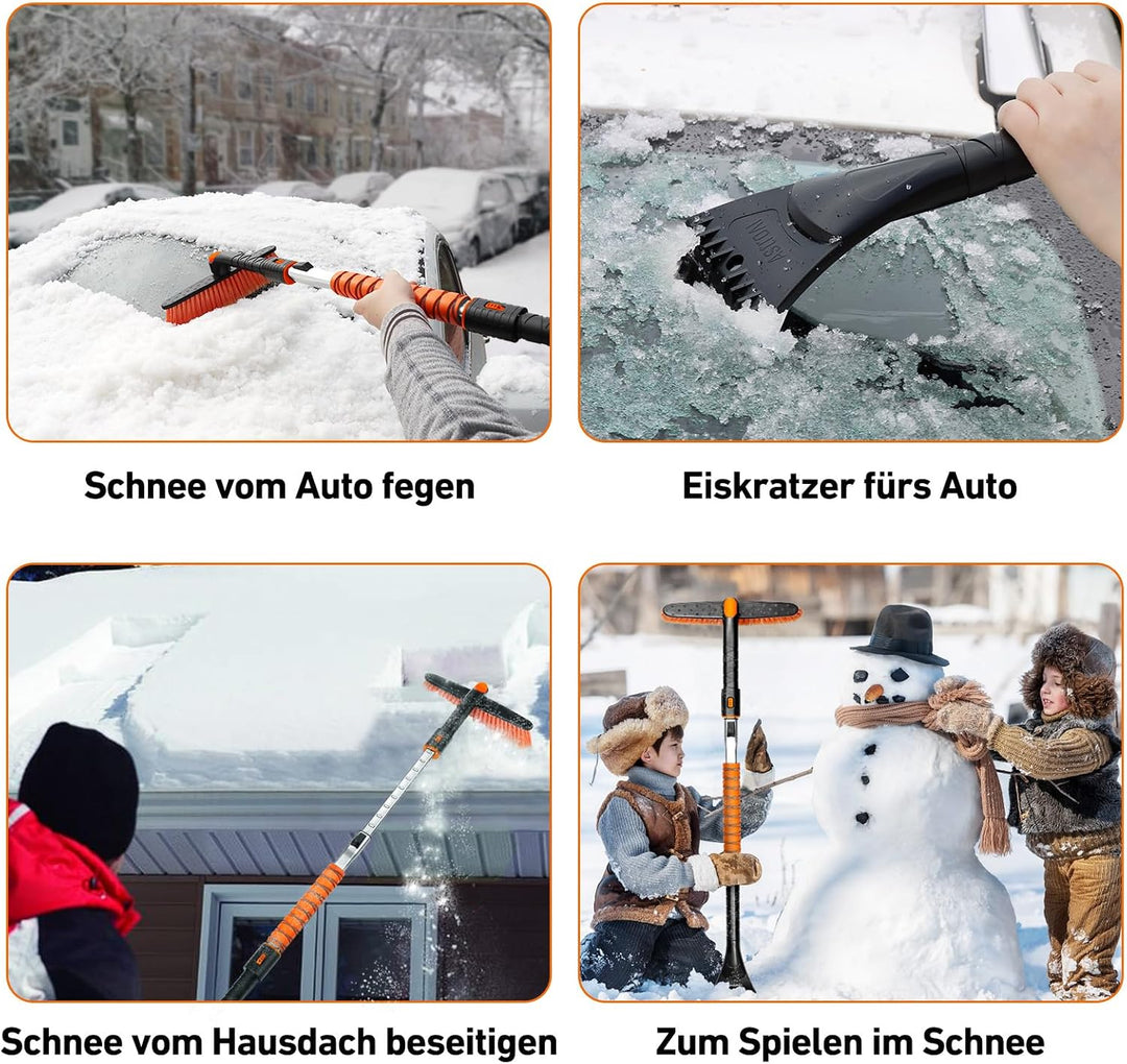 AstroAI 3in1 Auto Reinigungsbürste Eiskratzer Schneebesen Abnehmbarer Eisschaber mit Schaumstoffgrif