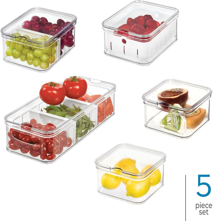 iDesign Kühlschrank-Organizer-Set aus Kunststoff, 5 Stück, transparent/mattweiss, 5 Stück Set of 5 T