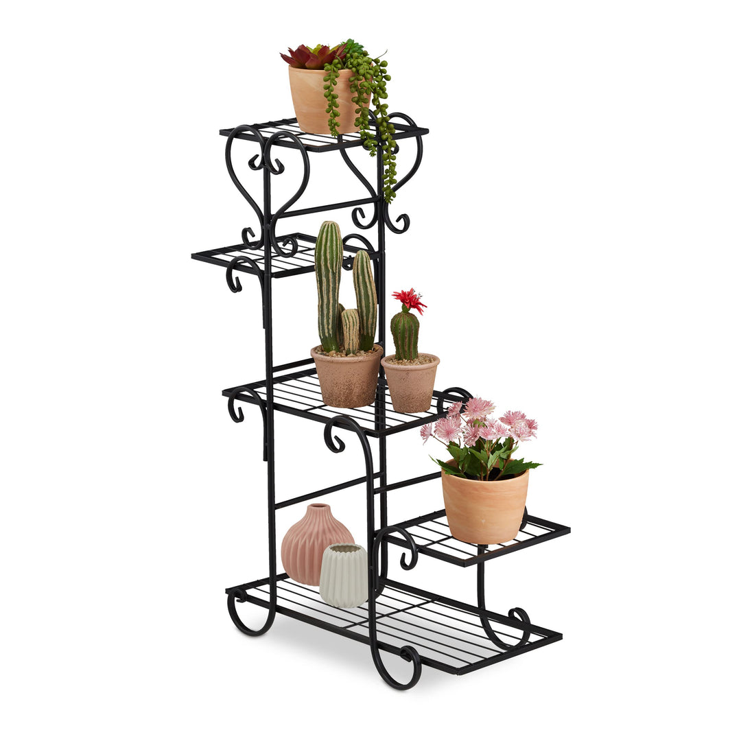 Relaxdays Blumenregal Metall, Vintage, HxBxT: 75 x 56 x 23 cm, Pflanzenregal innen, Blumentreppe mit