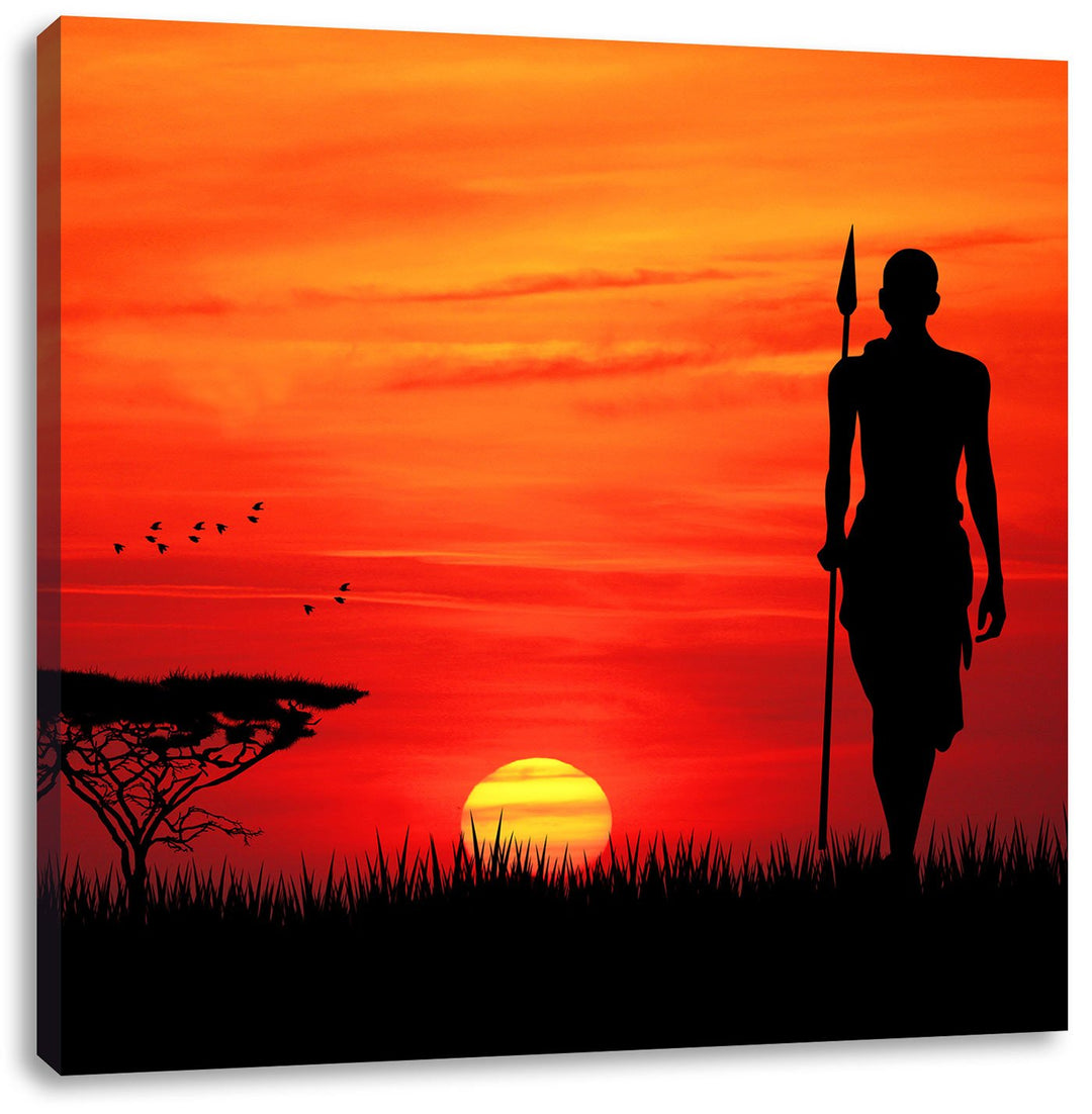 Roter Sonnenuntergang in Afrika, Format: 70x70 auf Leinwand, 70x70