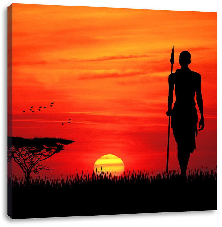 Roter Sonnenuntergang in Afrika, Format: 70x70 auf Leinwand, 70x70