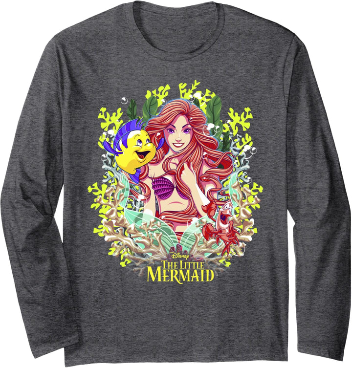 Disney Little Mermaid Ariel And Flounder Floral Frame C1 Langarmshirt