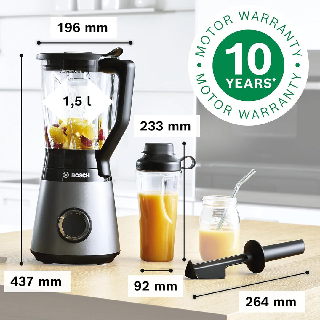 Bosch Standmixer VitaPower Serie 4 MMB6174S, hochwertige Edelstahl-Klingen, 1,5l Glasbehälter, 0,6l