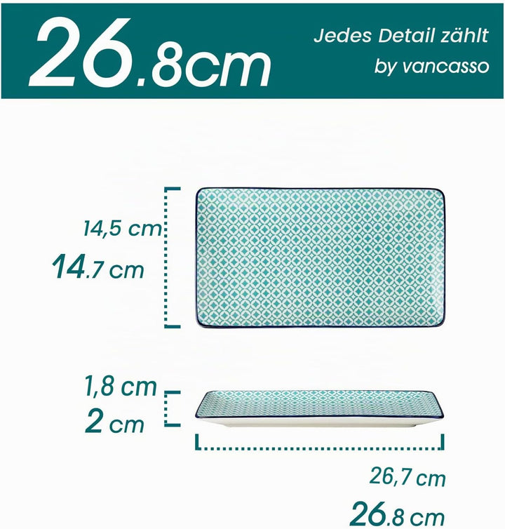 vancasso Servierplatten porzellan, MACARON 4 teilig rechteckige Teller Set aus porzellan, Servierpla