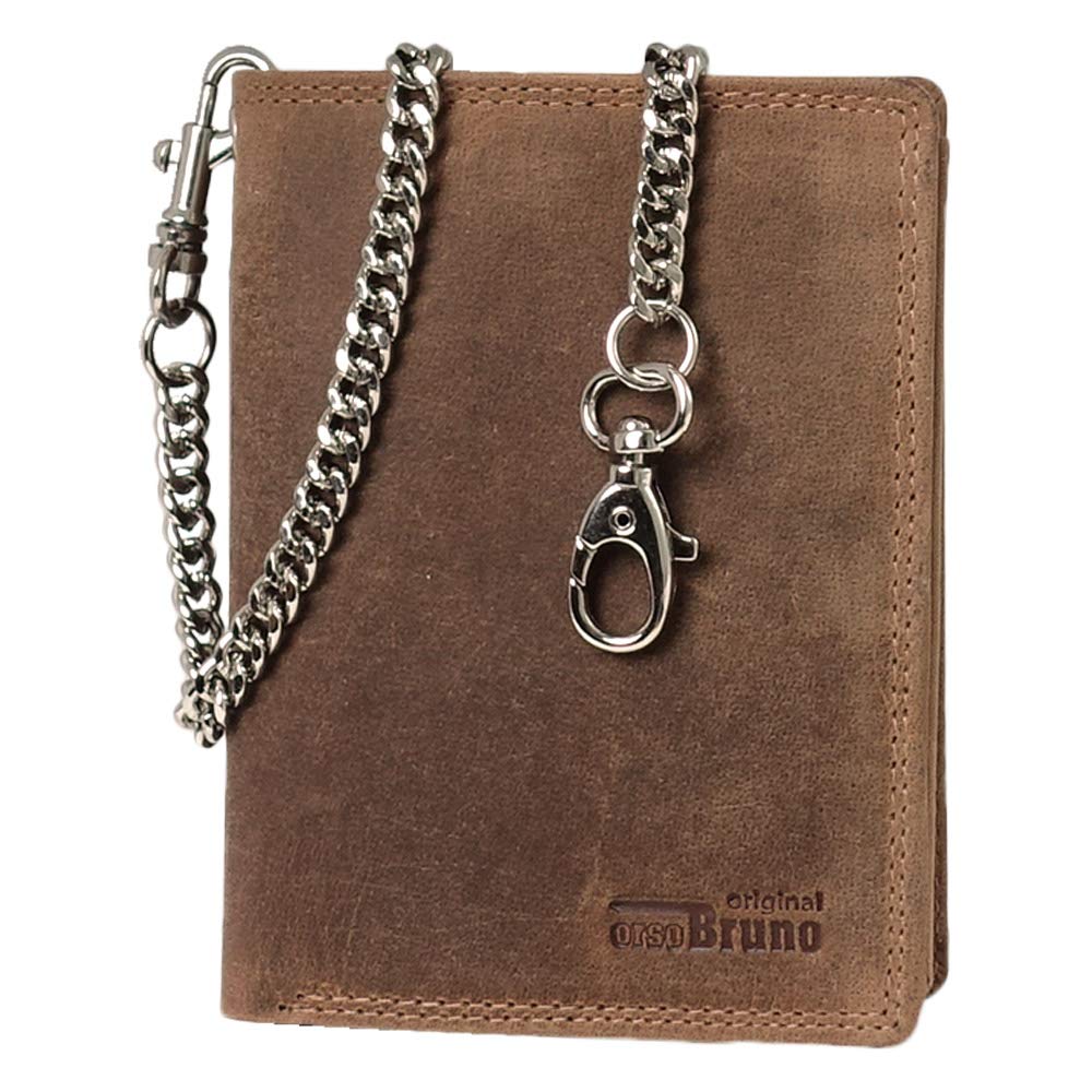 orso Bruno original Herren Geldbörse braun mit Kette im hochwertigen Leder Hochformat Büffelleder Bi