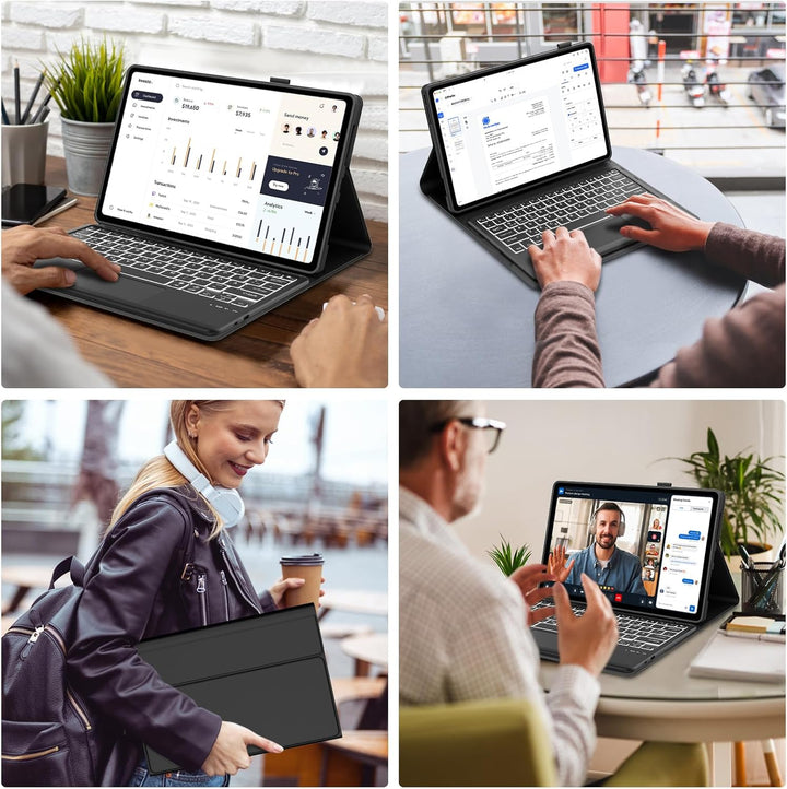 Hülle mit Tastatur für Lenovo Idea Tab Plus 12,1" 2025 con Touchpad, Bluetooth Abnehmbare Magnetisch