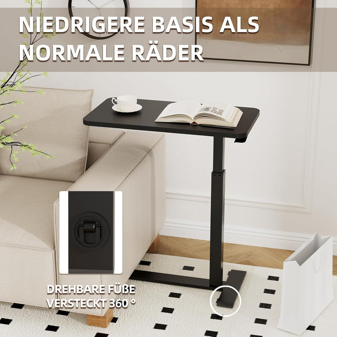 Betttisch auf Rollen Höhenverstellbar, Mobiler Pflegetisch mit Versteckten Rollen Stehpult Laptoptis
