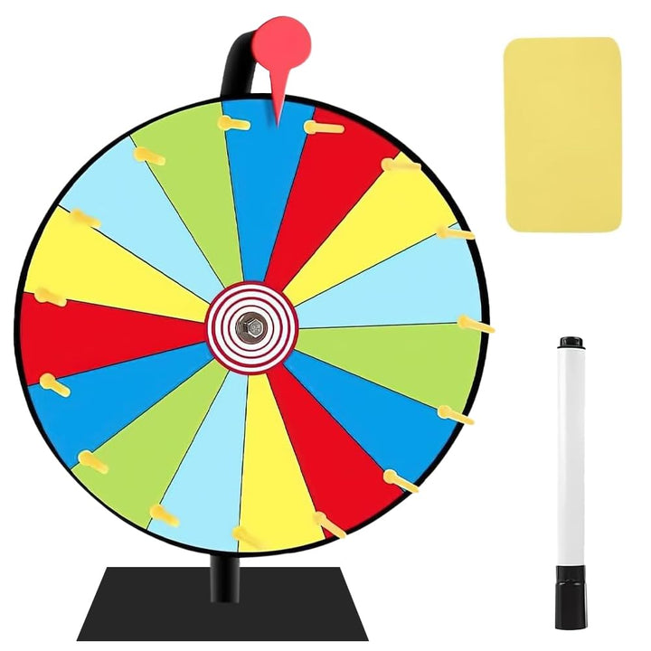 Glücksrad, 30CM Glücksrad zum Drehen, 15 Slots Drehrad Glücksrad mit Radiergummi und Markierstift, g