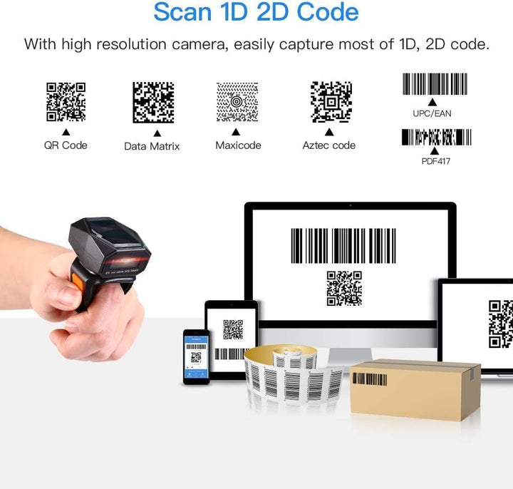 Eyoyo Wearable Finger Ring Barcode Scanner, 3-in-1 Mini USB Wired & 2.4G Wireless & Bluetooth Scanne
