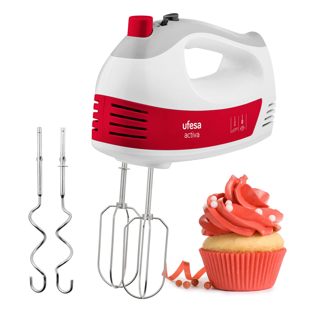 Ufesa BV4650 Handmixer, Handrührer mit 400 W Leistung, 5 Geschwindigkeitsstufen + Turbo, 2 Knethaken