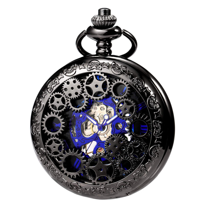 TREEWETO Mechanische Skelett-Taschenuhr für Herren und Damen, Bronze-Ausrüstung, hohles Gehäuse, Ste