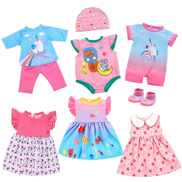 6er Baby Doll-Kleidungs- und Accessoires-Set für 13-16-Zoll-Puppen mit Kleidung, Hut, Socken und Ove