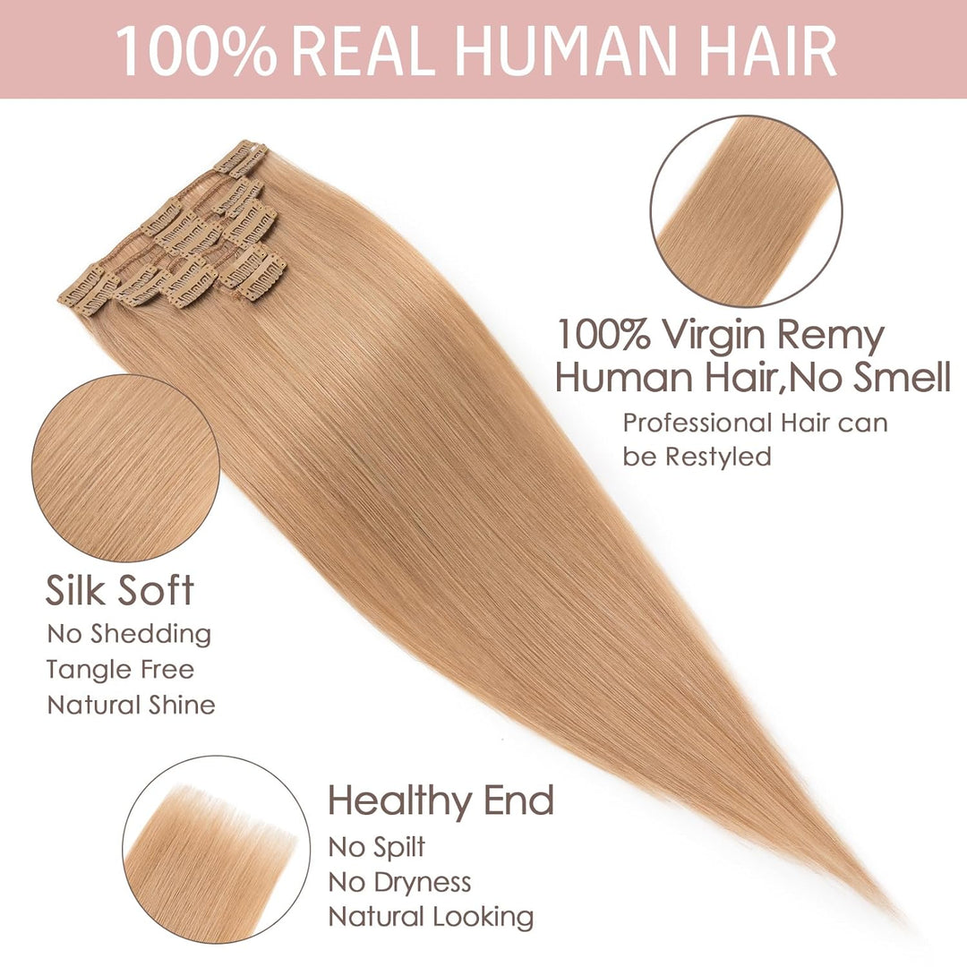 Silk-co Echthaar Clip In Extensions 8 Tressen 18 Clips 50g, Karamellblond Hair Extensions, Remy Echt