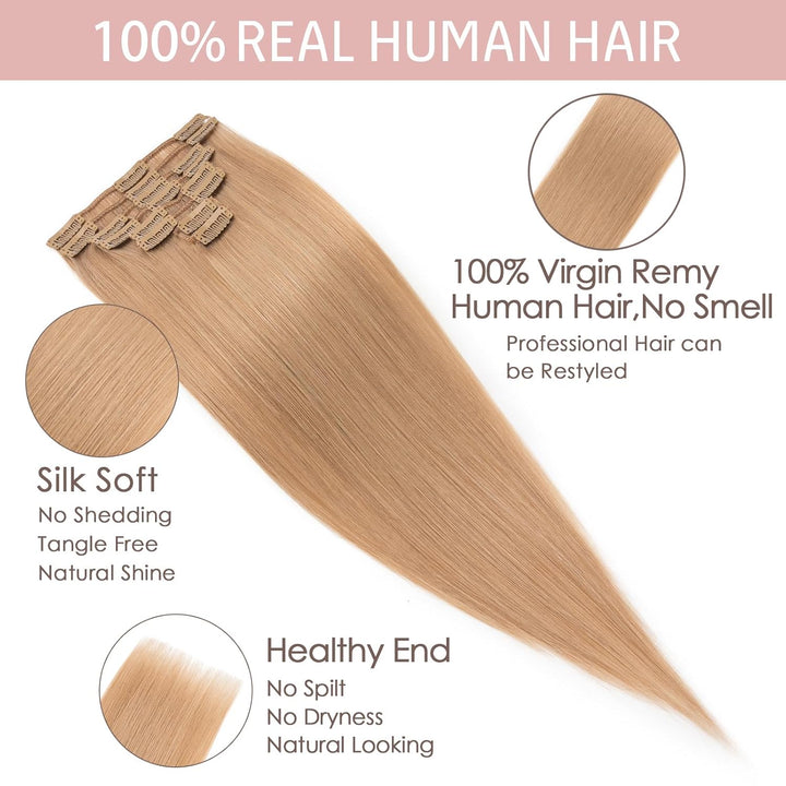 Silk-co Echthaar Clip In Extensions 8 Tressen 18 Clips 70g, Karamellblond Hair Extensions, Remy Echt