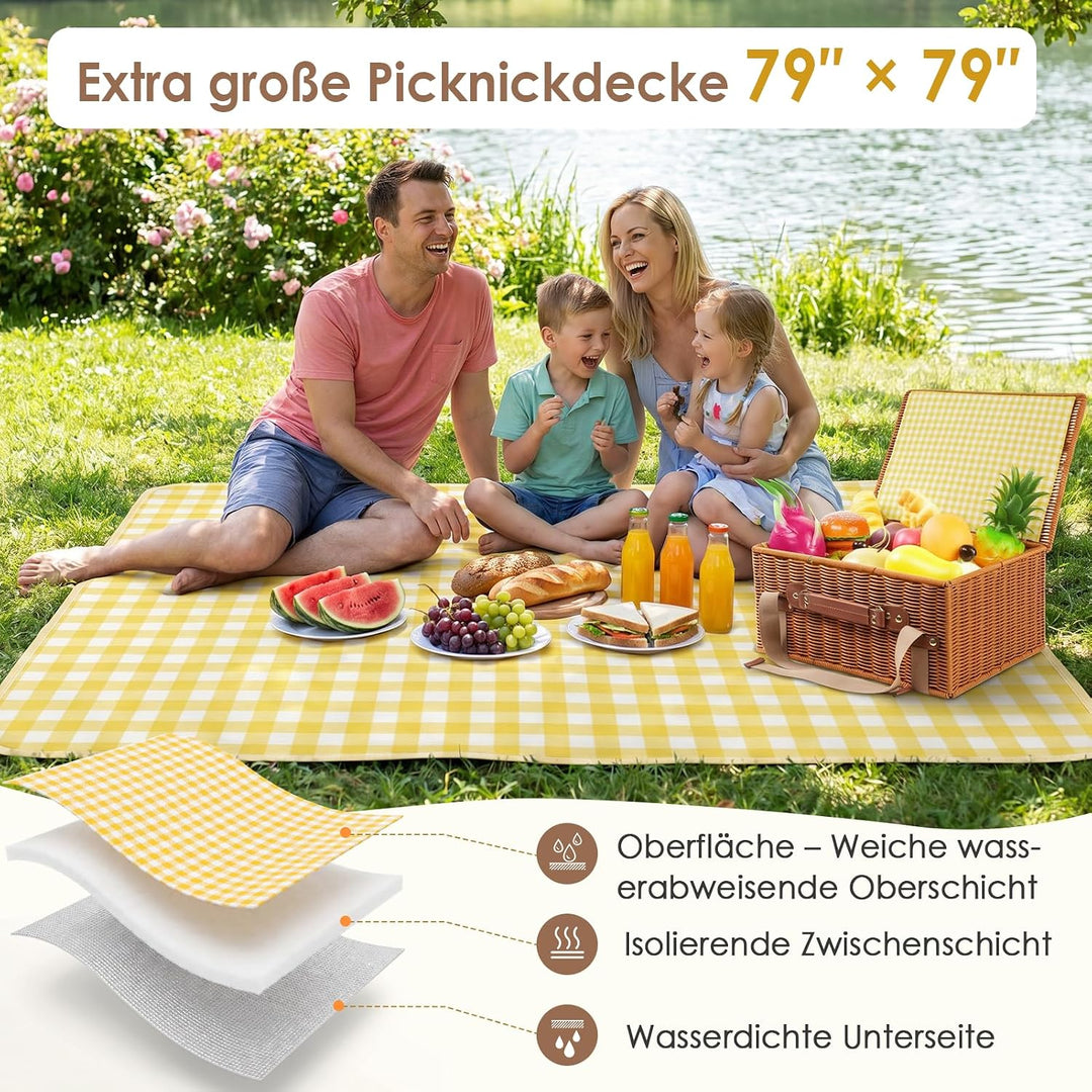 DEWEL Picknickkorb Set,Enthält eine Picknickdecke,eine Kühltasche und Brettspiele sowie Kartenspiele