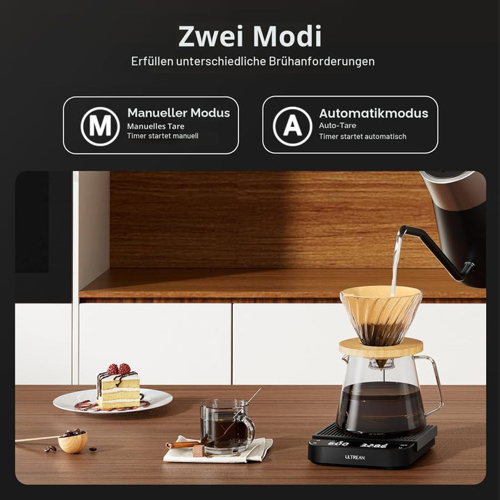 Ultrean Kaffeewaage mit Timer, wiederaufladbare Küchenwaage für Espresso und Pour-Over Kaffee, 3 kg/