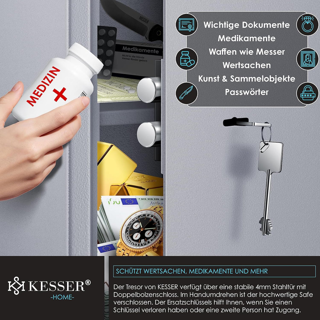KESSER® Tresor Möbeltresor mit Doppelbartschloss, Safe Geldschrank Boden-Wandtresor Wandsafe 50x35x3
