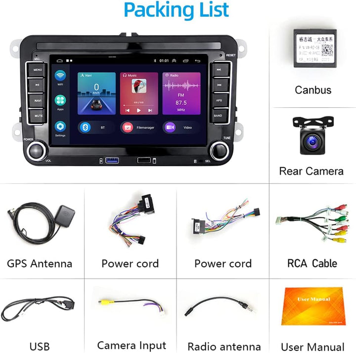 Podofo 2 Din Android 11 Autoradio für VW Golf 5 6 Polo Seat Skoda Radio mit Wireless Apple Carplay,