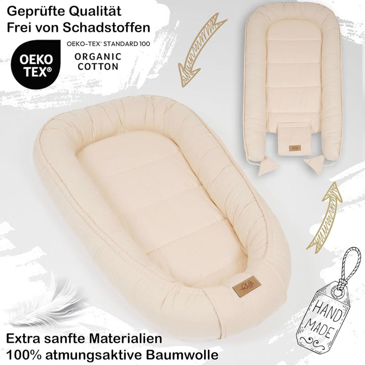 PaLulli® Extra Grosses Babynest 100x60 cm Baumwolle | Beidseitig nutzbares Kuschelnest für Babys | H