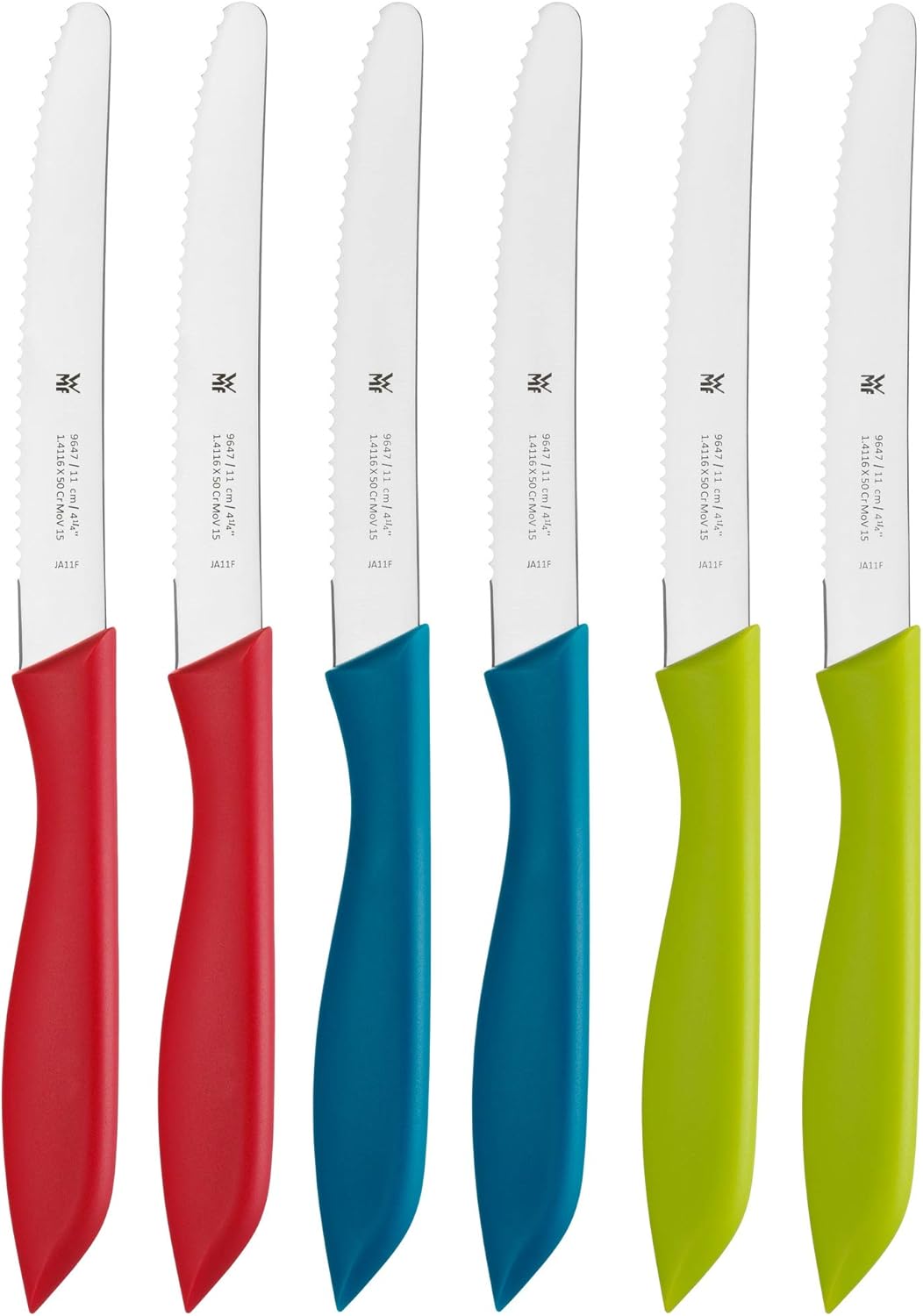 WMF Classic Line Frühstücksmesser Set 6-teilig, 23 cm, Brötchenmesser Wellenschliff, bunt & Messerse