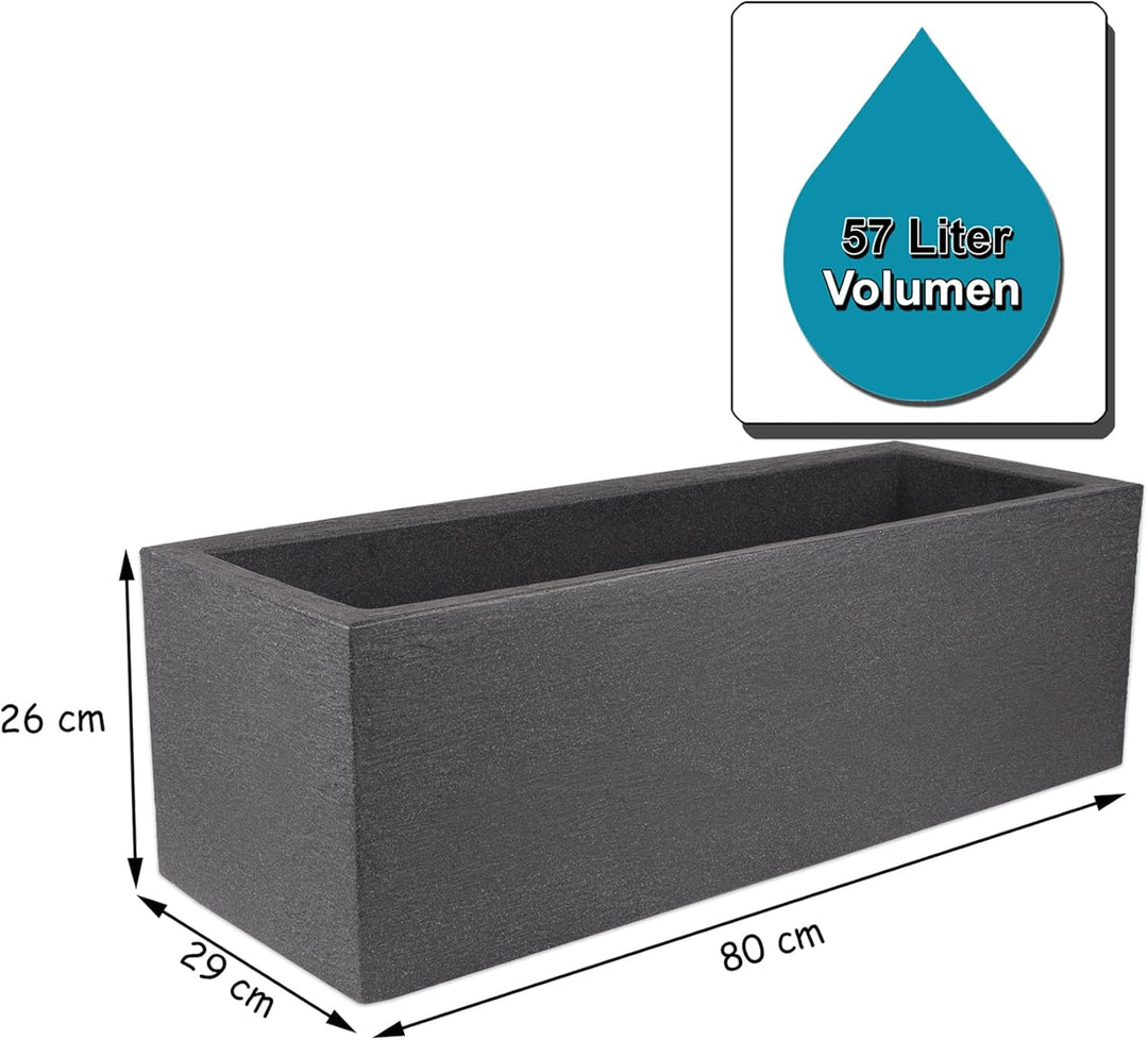 BigDean Pflanzkübel 80x30 cm gross - Granitstein-Optik in Anthrazit - Für Aussen, frostsicher & wass