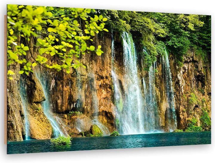 Feeby Wanddeko Natur Bild Kunstdruck modern Wasserfall Grün 80x60 cm