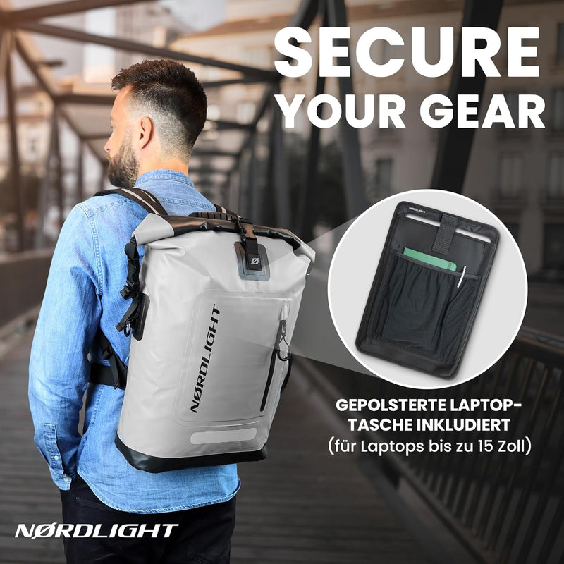 Nordlight Wasserdichter Rucksack Roll Top 25L - Hybrid 25" | Dry Bag Rucksack mit 15 Zoll Laptopfach