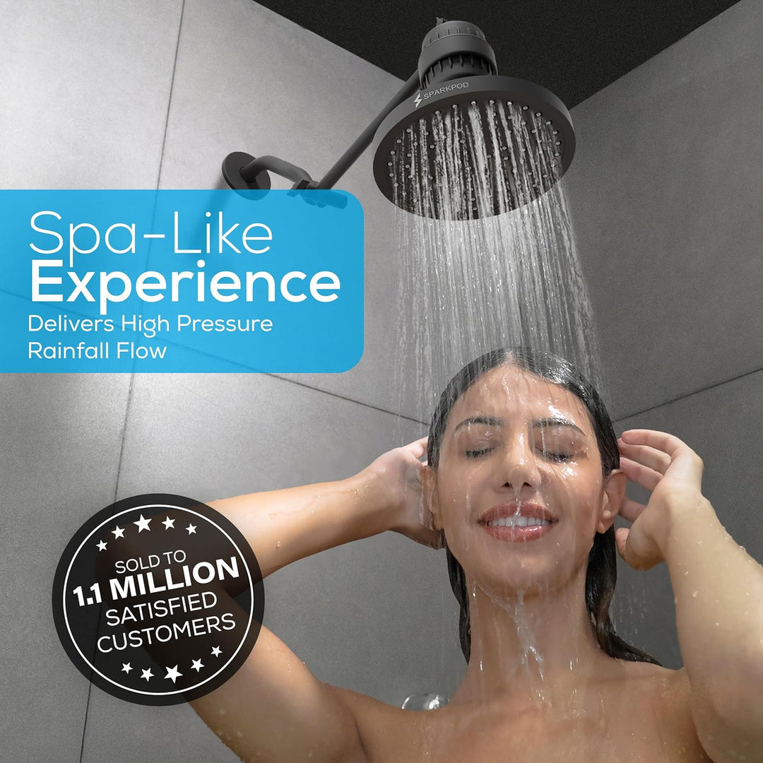 SparkPod Fixed Shower Head - High Pressure Rain - Luxury Modern Look - Easy Tool Free Installation -