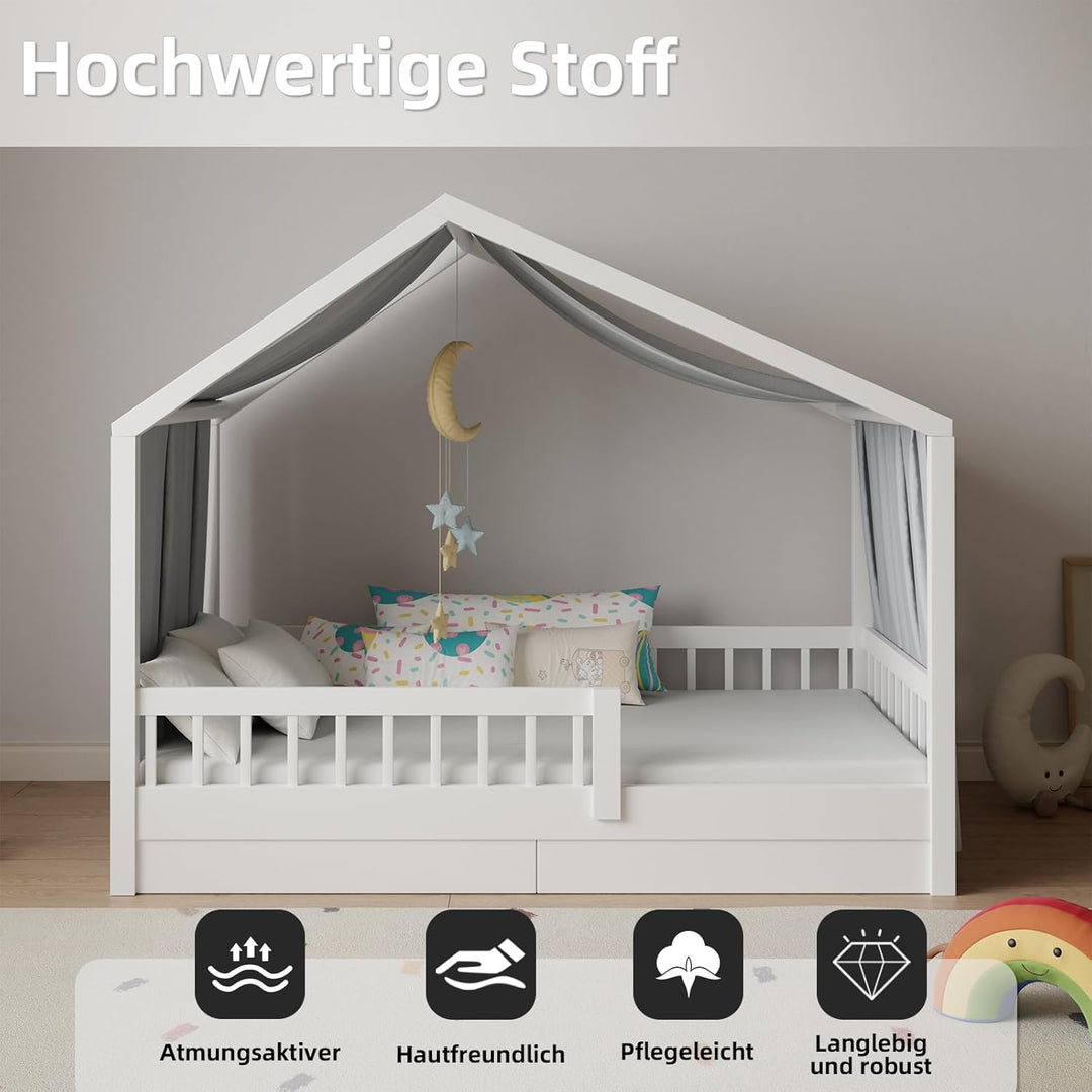 Hausbett Himmel in 5 Farben, Betthimmel Hausbett aus weichem Baumwollstoff, Stoffhimmel für Hausbett