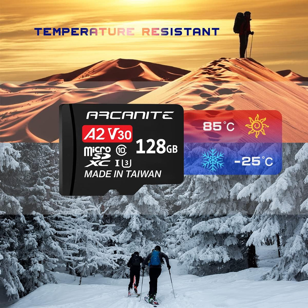ARCANITE 128 GB microSDXC-Speicherkarte mit Adapter - A2, UHS-I U3, V30, 4K, C10, MicroSD, Lesegesch