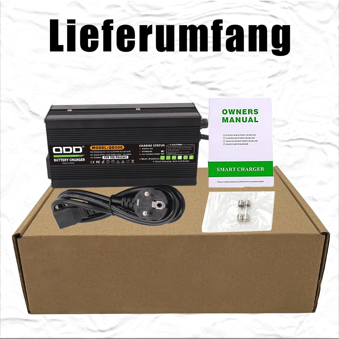 QDD 42 V 10 A Lithium-Batterieladegerät für 36 V 37 V 10 S Li-Ionen-Lipo-Akkupack-Kühlung mit XT60-S