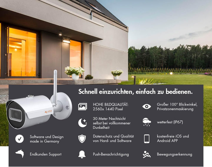Lupus LE202 WLAN IP Kamera, Mini Überwachungskamera für aussen, SD Aufzeichnung, Deutscher Herstelle