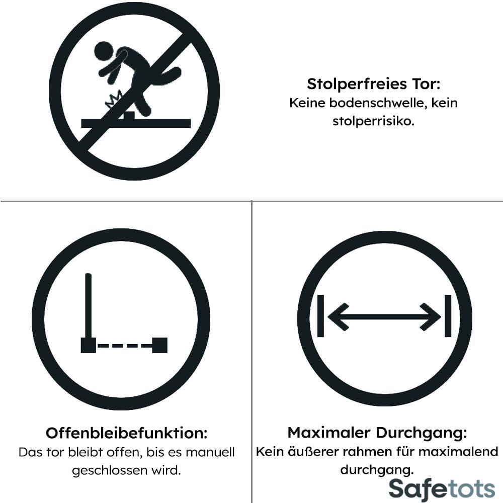 Safetots Automatisches Faltbares Einziehbares Babygitter, 55cm - 113.5cm, Schwarz, Faltbares Treppen