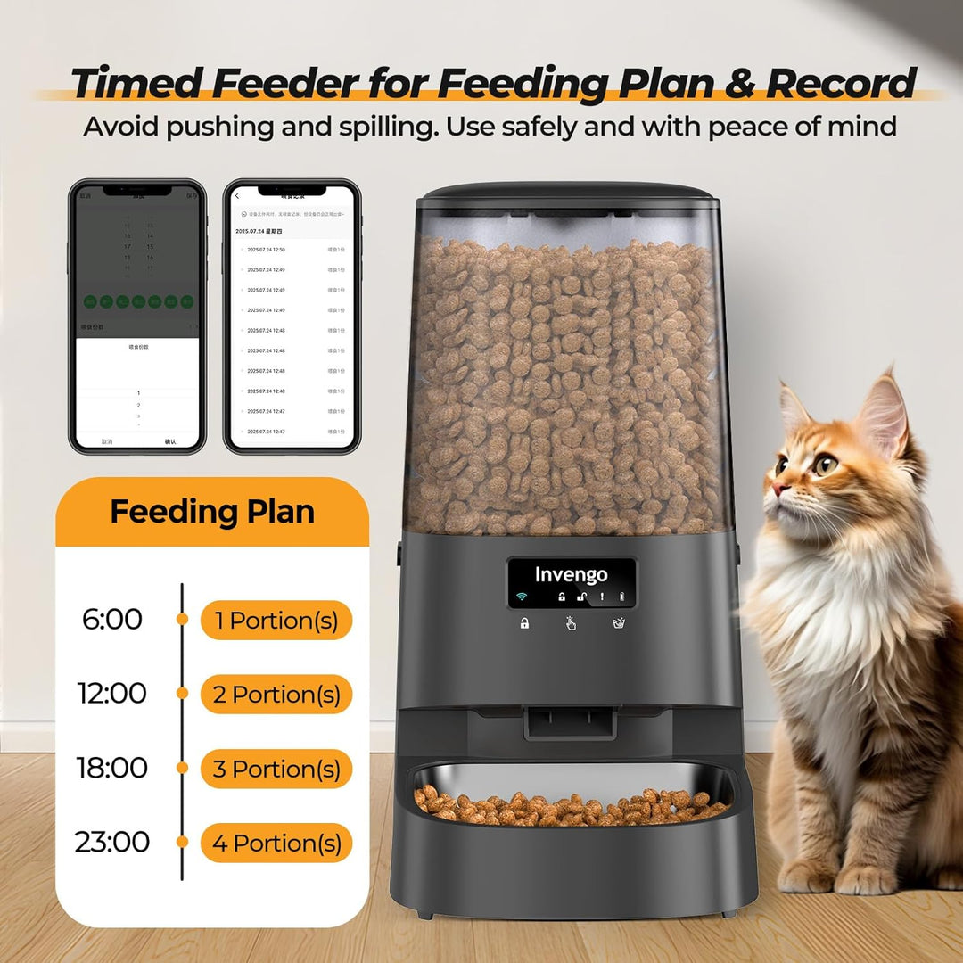 Automatic Cat Feeder with App Control, 5L Food Dispenser for Cats and Small Dogs, 2.4/5G Wi-Fi, Dual