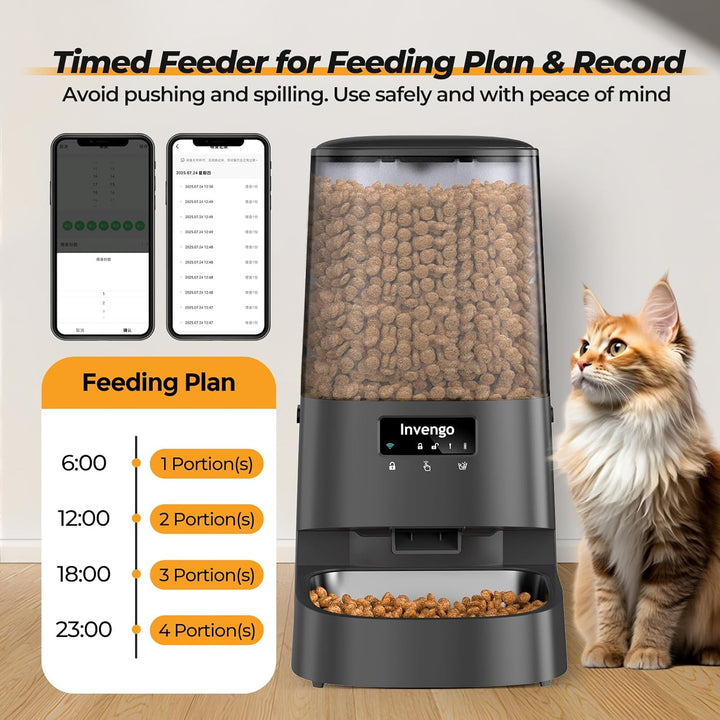 Automatic Cat Feeder with App Control, 5L Food Dispenser for Cats and Small Dogs, 2.4/5G Wi-Fi, Dual